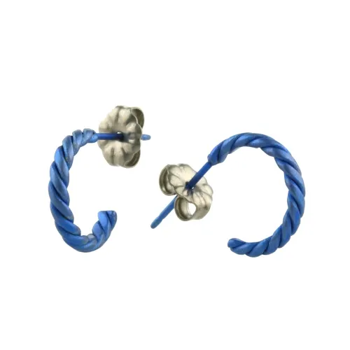 Small 12mm Twisted Dark blue Hoop Earrings